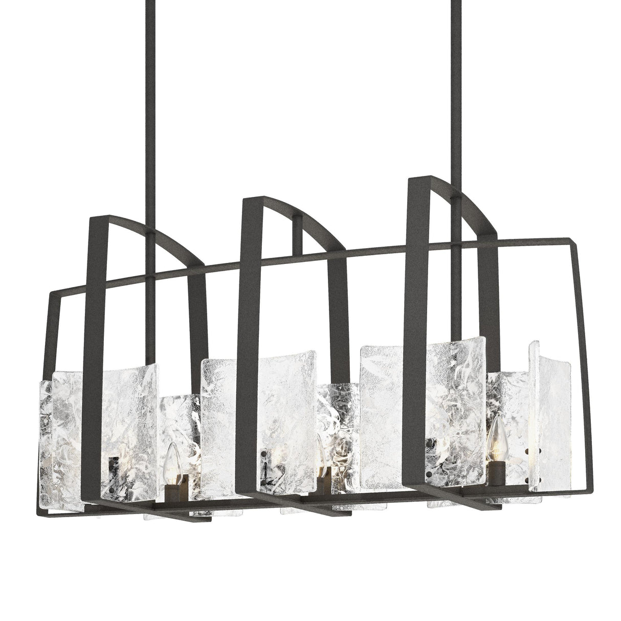 Hubbardton Forge 2022 Natural Iron White Swirl Glass (YR) Multi Arc Linear Pendant