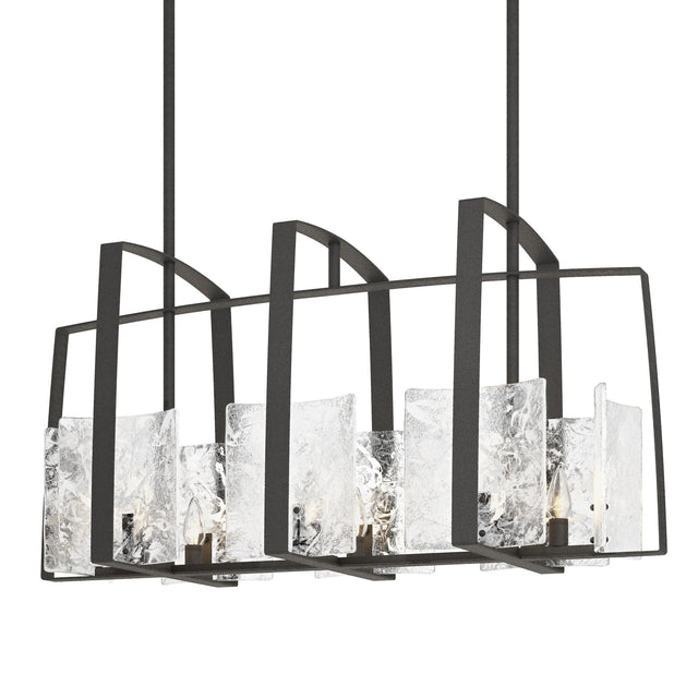 Hubbardton Forge 2022 Natural Iron White Swirl Glass (YR) Multi Arc Linear Pendant