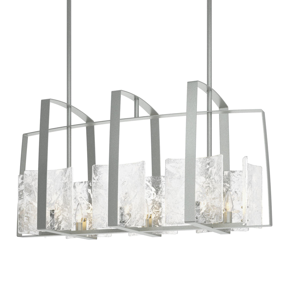 Hubbardton Forge 2022 Vintage Platinum White Swirl Glass (YR) Multi Arc Linear Pendant