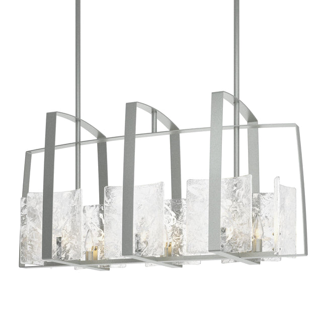 Hubbardton Forge 2022 Vintage Platinum White Swirl Glass (YR) Multi Arc Linear Pendant