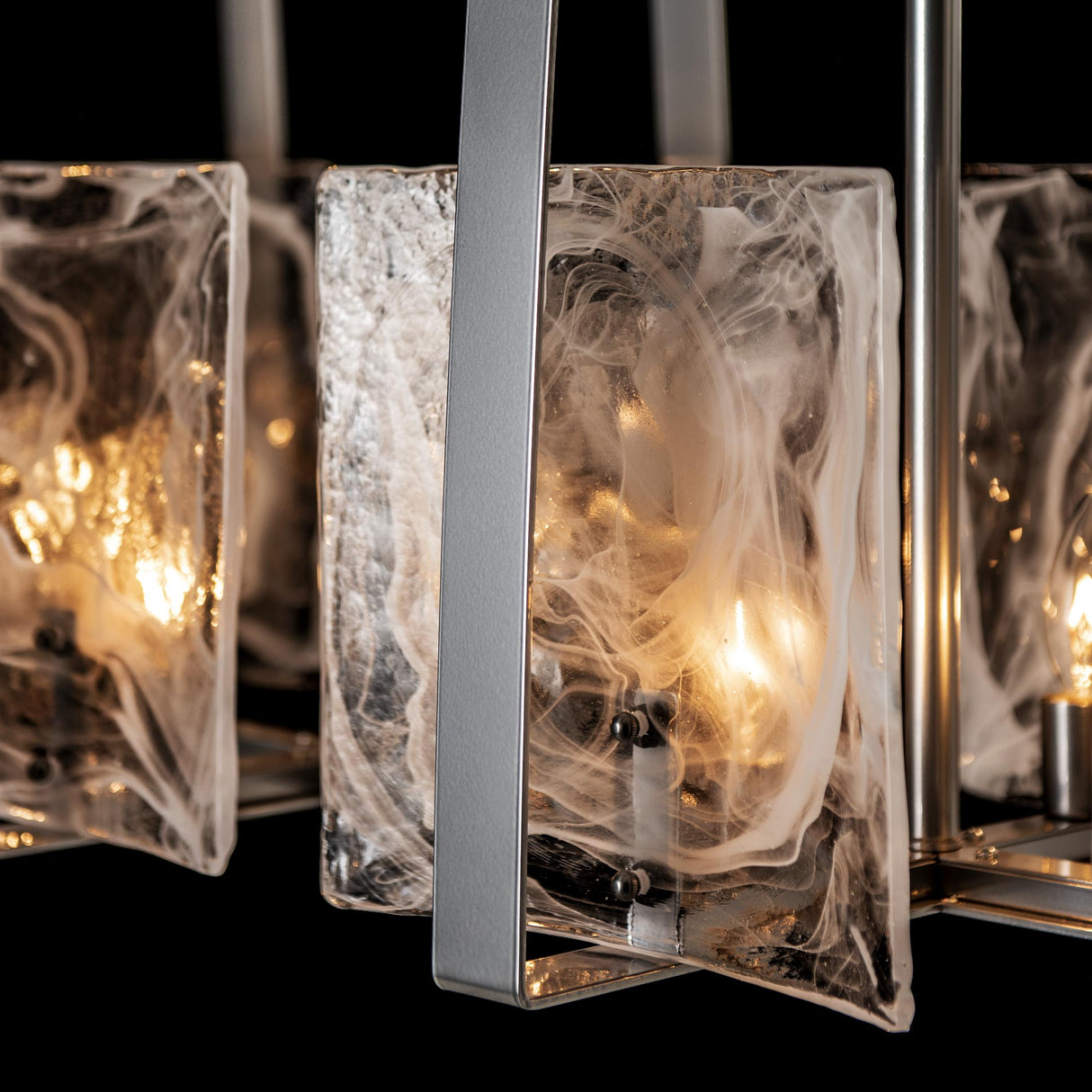 Hubbardton Forge 2022 Sterling White Swirl Glass (YR) Multi Arc Linear Pendant