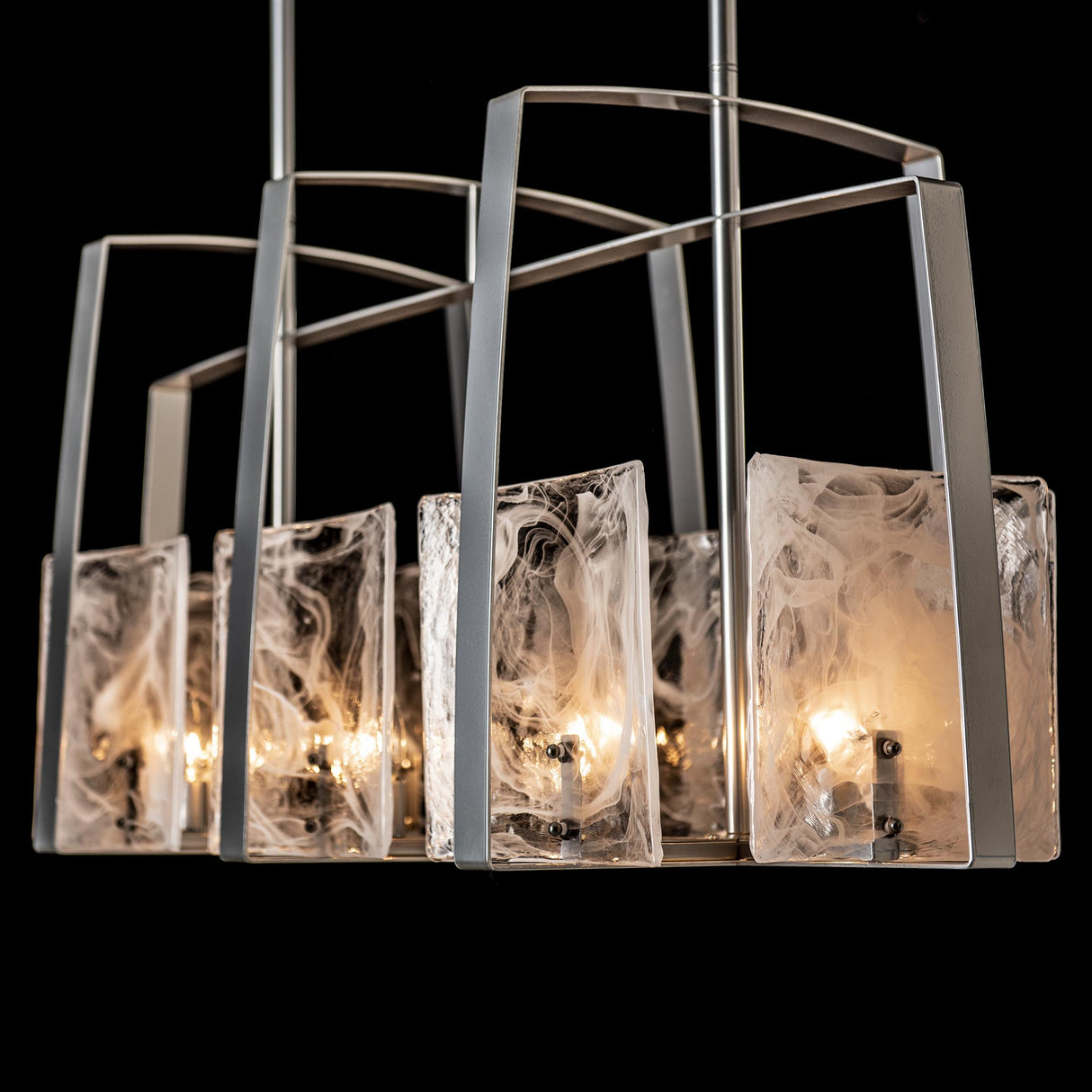 Hubbardton Forge 2022 Sterling White Swirl Glass (YR) Multi Arc Linear Pendant