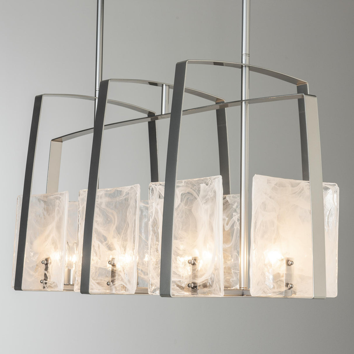Hubbardton Forge 2022 Sterling White Swirl Glass (YR) Multi Arc Linear Pendant