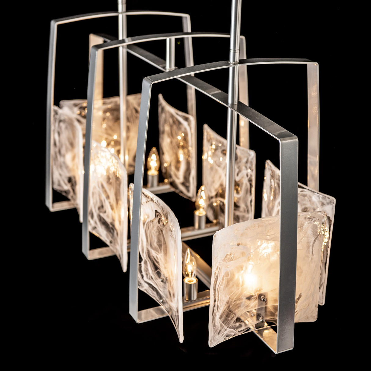 Hubbardton Forge 2022 Sterling White Swirl Glass (YR) Multi Arc Linear Pendant