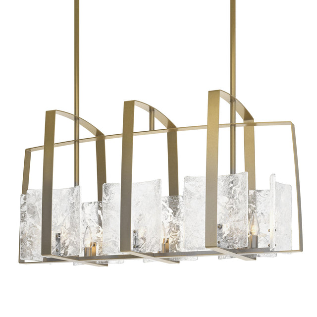 Hubbardton Forge 2022 Modern Brass White Swirl Glass (YR) Multi Arc Linear Pendant