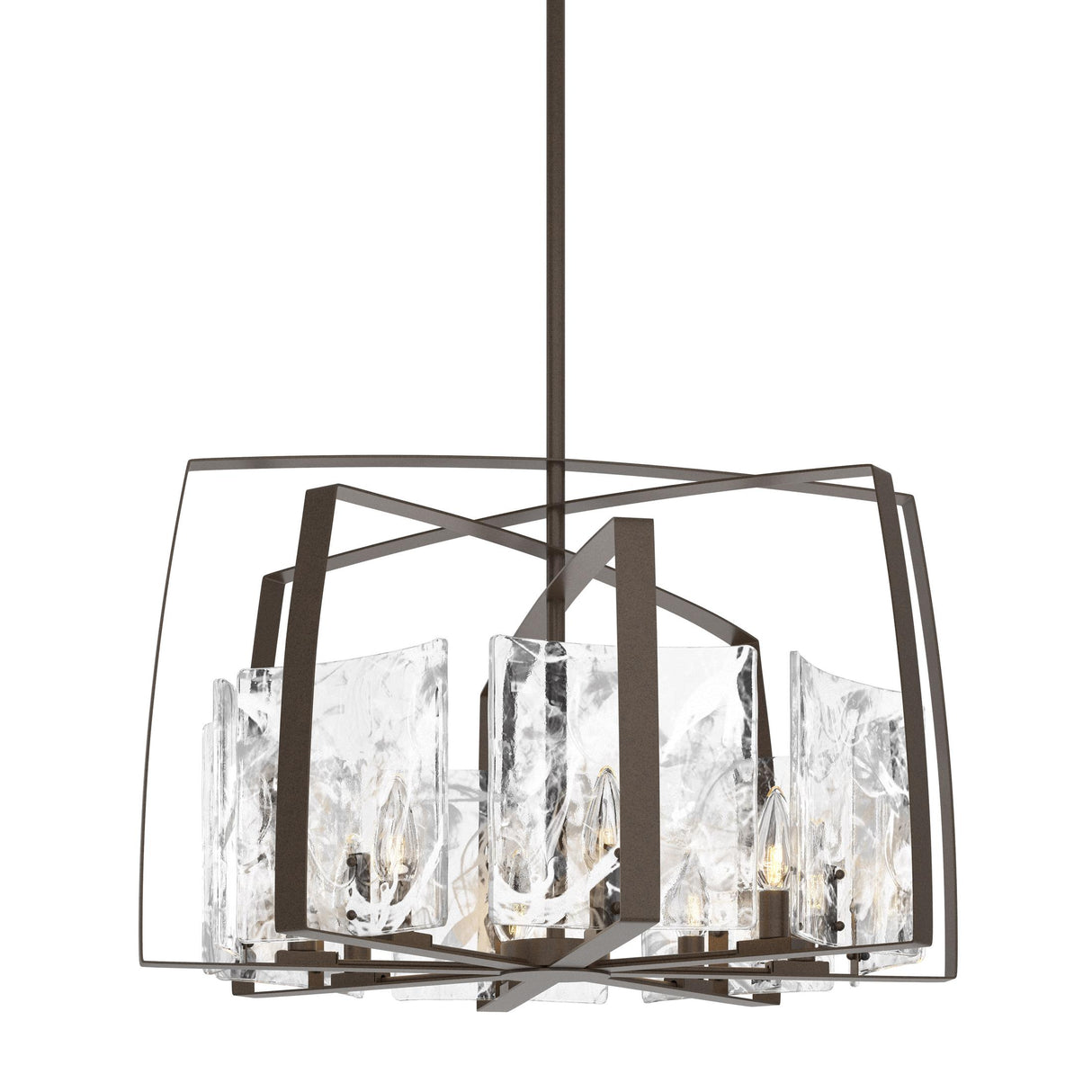 Hubbardton Forge 2022 Bronze White Swirl Glass (YR) Multi Arc 8-Light Pendant