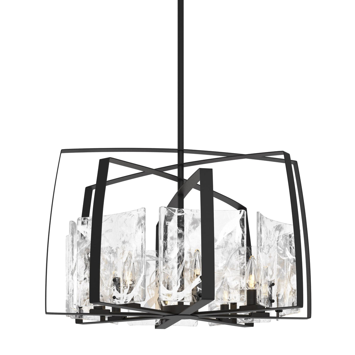 Hubbardton Forge 2022 Black White Swirl Glass (YR) Multi Arc 8-Light Pendant