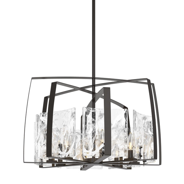 Hubbardton Forge 2022 Oil Rubbed Bronze White Swirl Glass (YR) Multi Arc 8-Light Pendant