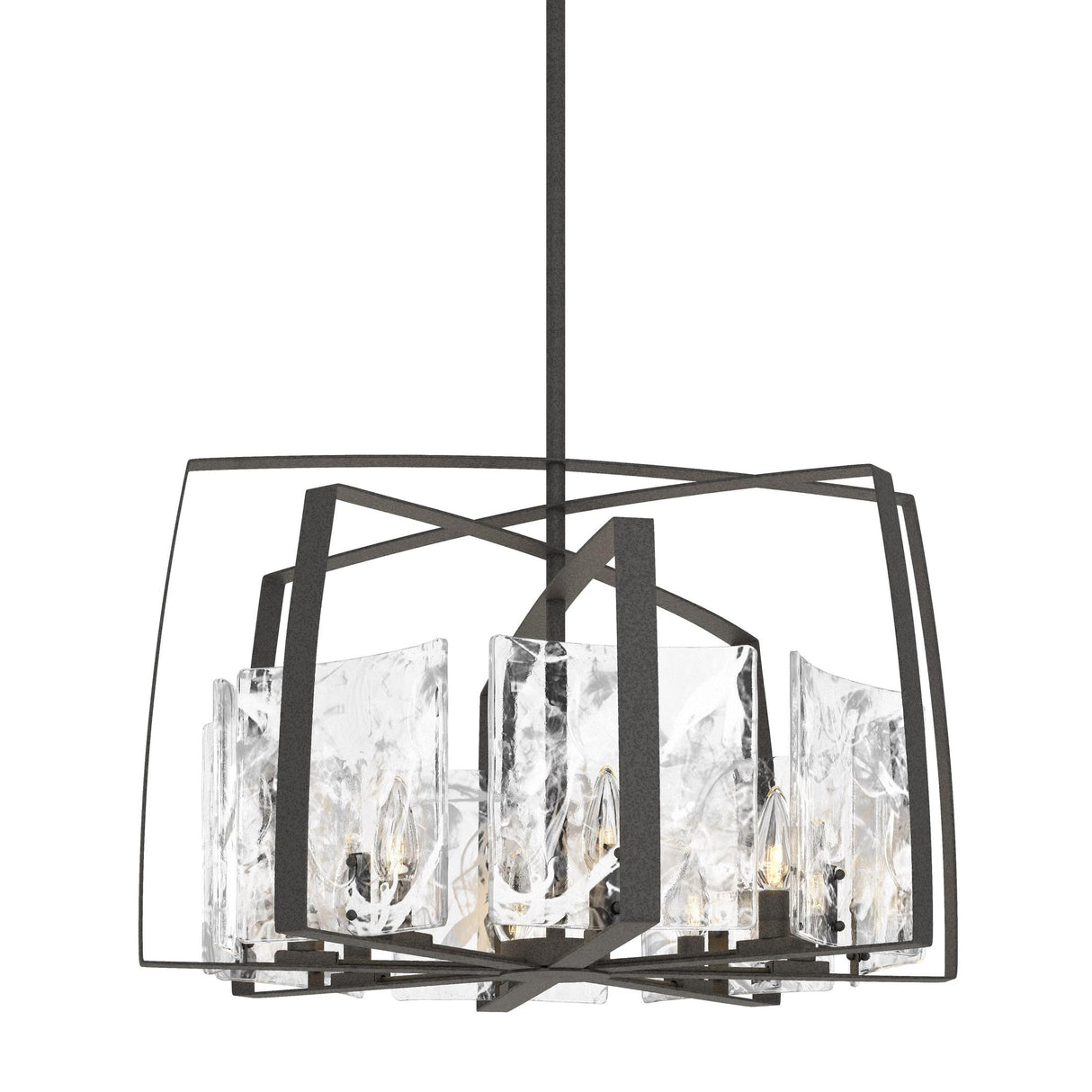 Hubbardton Forge 2022 Natural Iron White Swirl Glass (YR) Multi Arc 8-Light Pendant
