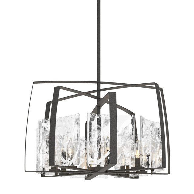 Hubbardton Forge 2022 Natural Iron White Swirl Glass (YR) Multi Arc 8-Light Pendant