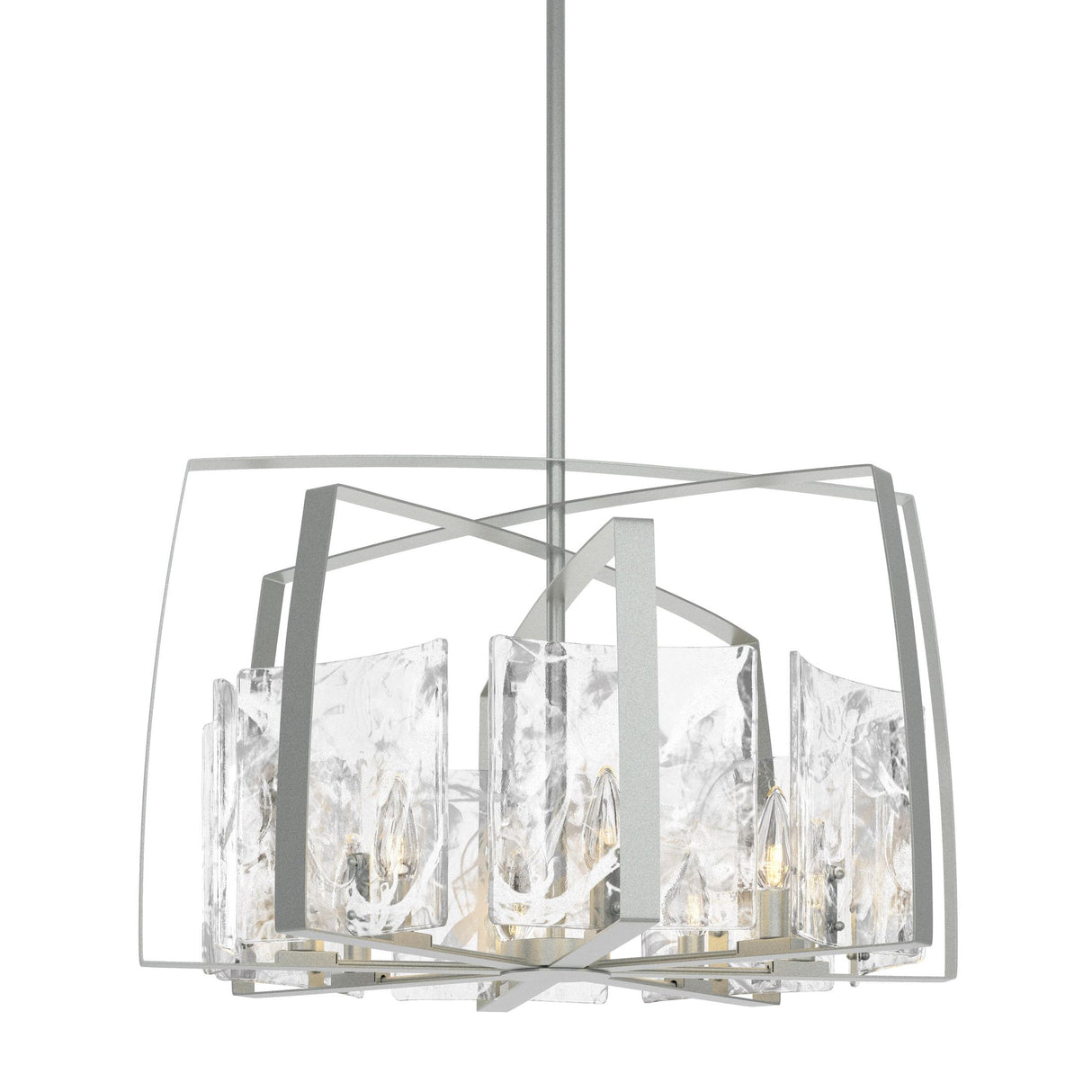 Hubbardton Forge 2022 Vintage Platinum White Swirl Glass (YR) Multi Arc 8-Light Pendant