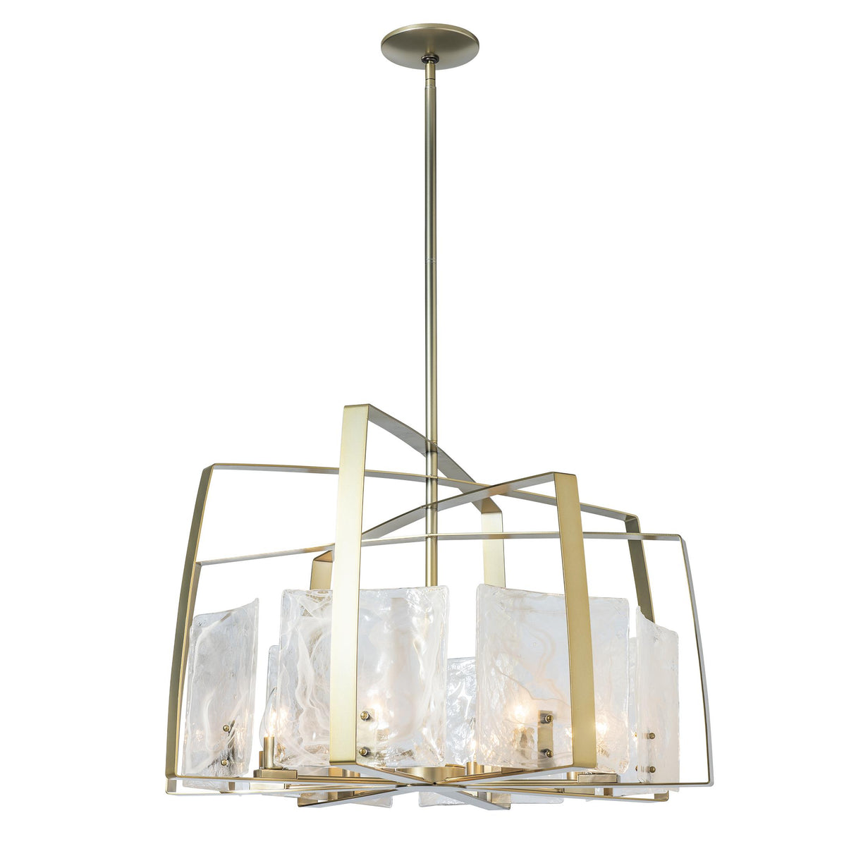 Hubbardton Forge 2022 Modern Brass White Swirl Glass (YR) Multi Arc 8-Light Pendant