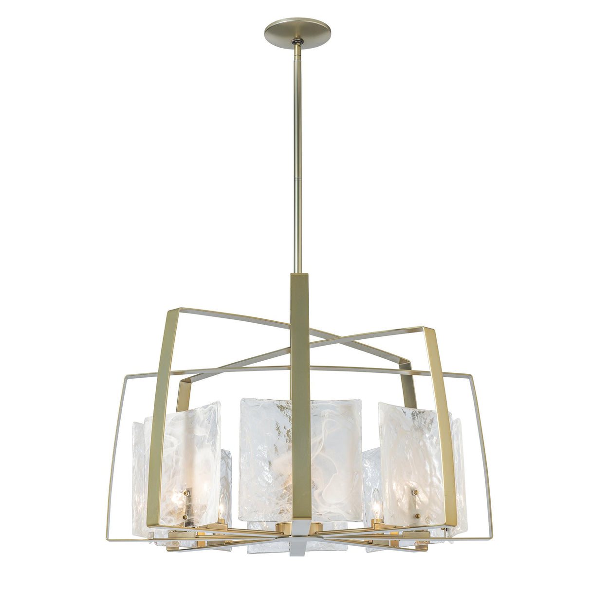 Hubbardton Forge 2022 Modern Brass White Swirl Glass (YR) Multi Arc 8-Light Pendant