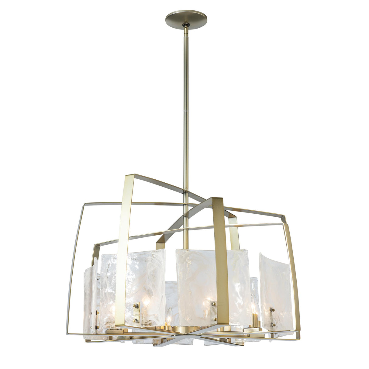 Hubbardton Forge 2022 Modern Brass White Swirl Glass (YR) Multi Arc 8-Light Pendant
