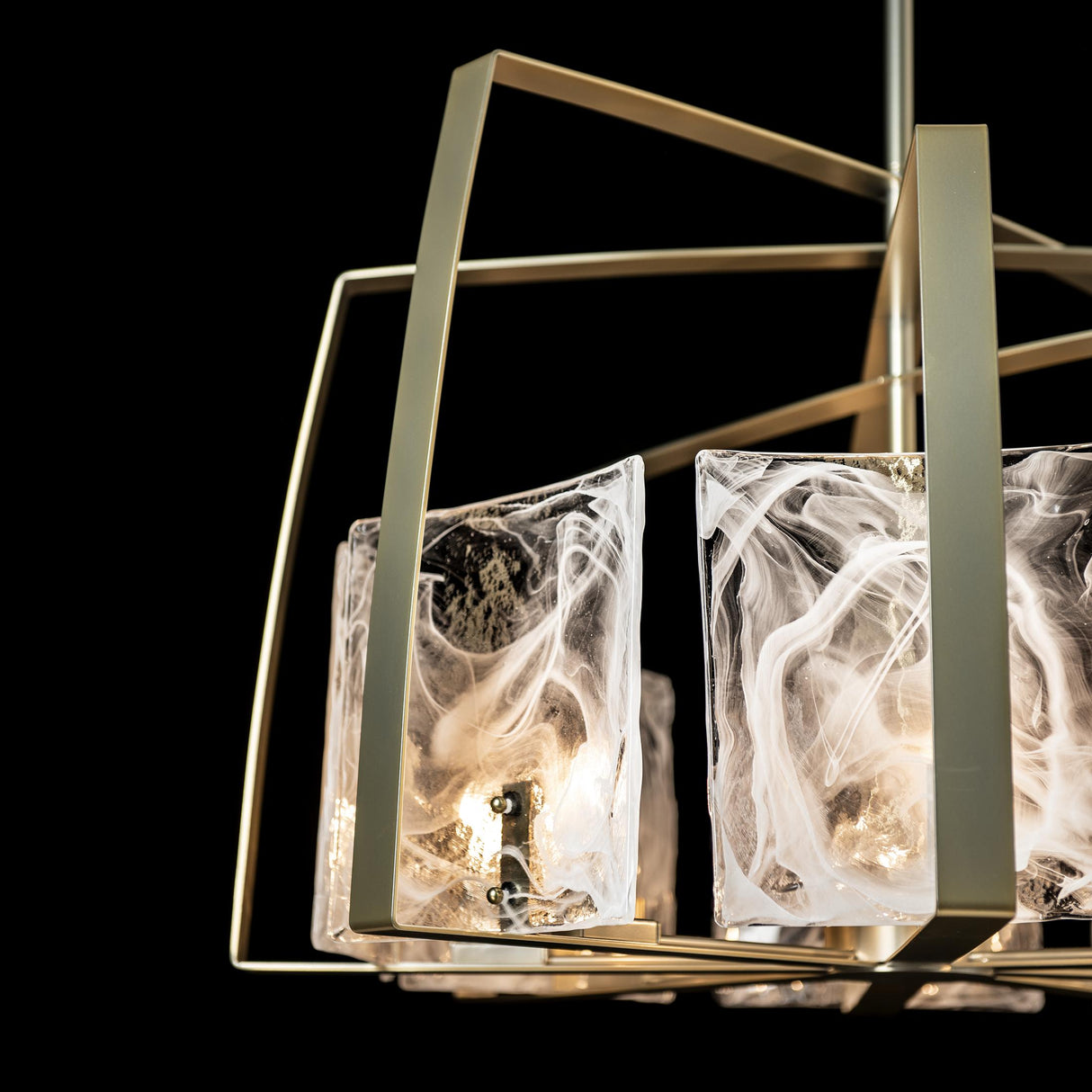 Hubbardton Forge 2022 Modern Brass White Swirl Glass (YR) Multi Arc 8-Light Pendant