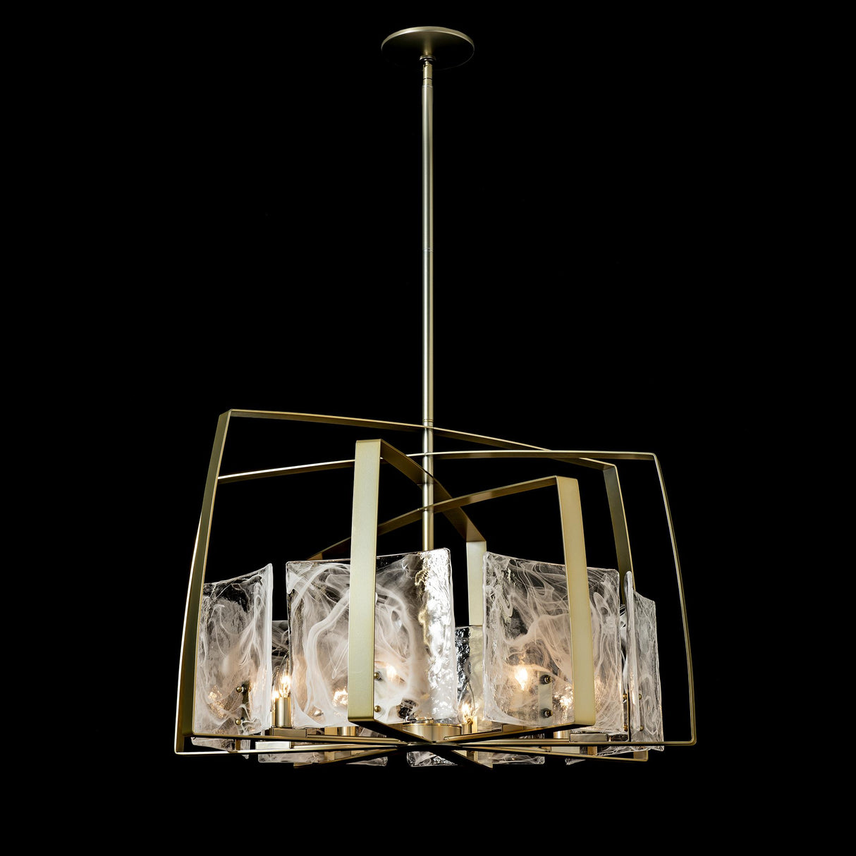 Hubbardton Forge 2022 Modern Brass White Swirl Glass (YR) Multi Arc 8-Light Pendant