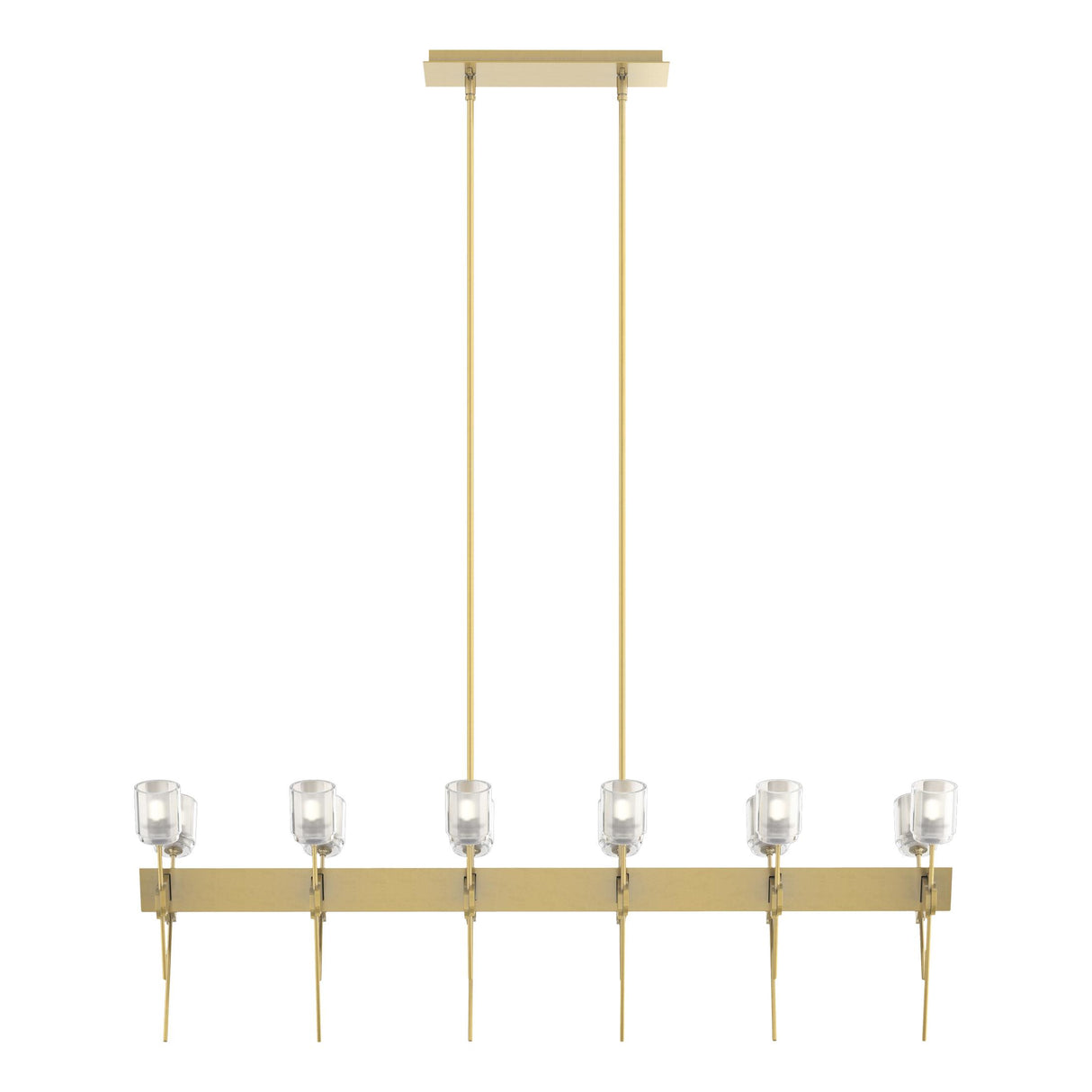 Hubbardton Forge 2023 Modern Brass Cast Glass (YC) Multi Echo 12-Light Linear Pendant