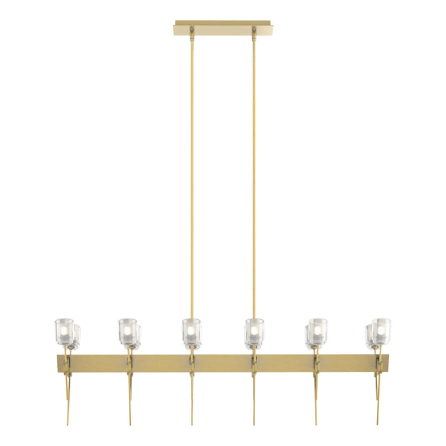 Hubbardton Forge 2023 Modern Brass Cast Glass (YC) Multi Echo 12-Light Linear Pendant
