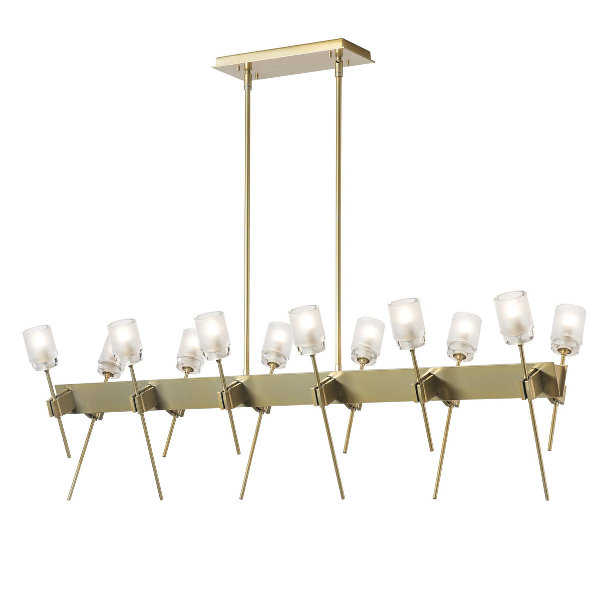 Hubbardton Forge 2023 Modern Brass Cast Glass (YC) Multi Echo 12-Light Linear Pendant