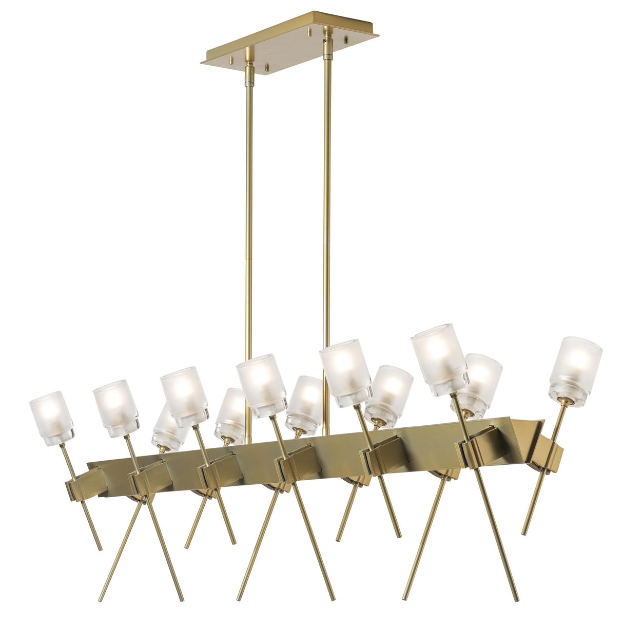 Hubbardton Forge 2023 Modern Brass Cast Glass (YC) Multi Echo 12-Light Linear Pendant