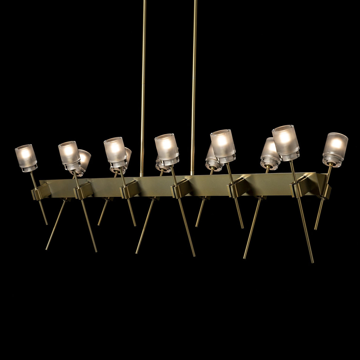 Hubbardton Forge 2023 Modern Brass Cast Glass (YC) Multi Echo 12-Light Linear Pendant