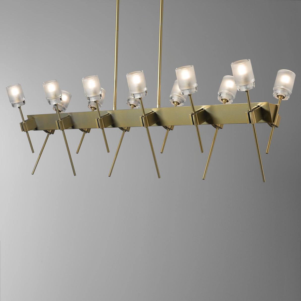 Hubbardton Forge 2023 Modern Brass Cast Glass (YC) Multi Echo 12-Light Linear Pendant