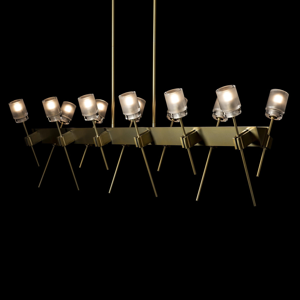 Hubbardton Forge 2023 Modern Brass Cast Glass (YC) Multi Echo 12-Light Linear Pendant