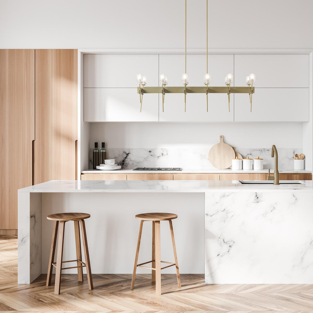 Hubbardton Forge 2023 Modern Brass Cast Glass (YC) Multi Echo 12-Light Linear Pendant