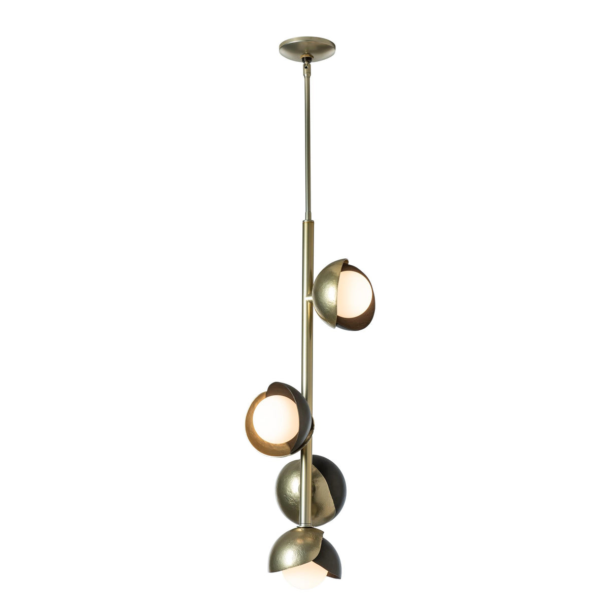 Hubbardton Forge 2022 Modern Brass Oil Rubbed Bronze Opal Glass (GG) Multi Brooklyn 4-Light Double Shade Vertical Pendant