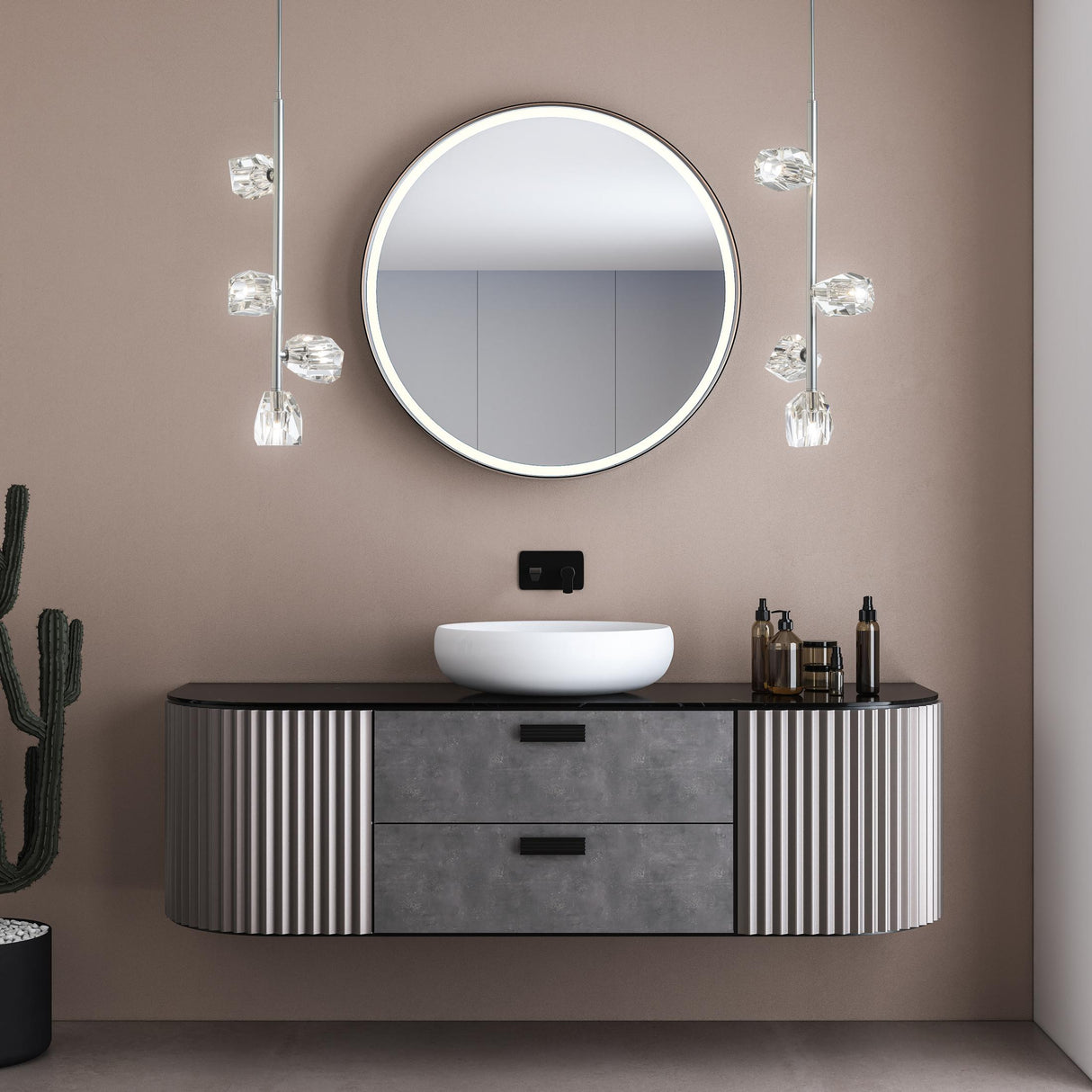 Hubbardton Forge 2022 Sterling Crystal Multi Gatsby 4-Light Vertical Pendant