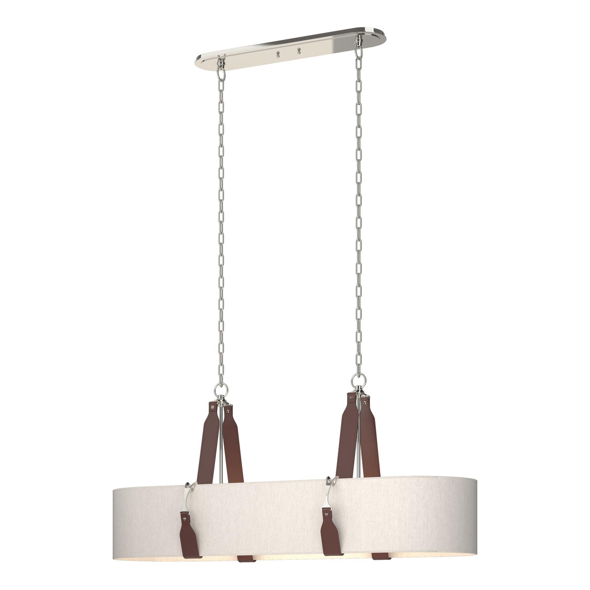 Hubbardton Forge 2022 Polished Nickel British Brown Leather Flax Shade (SE) Standard Saratoga Oval Pendant