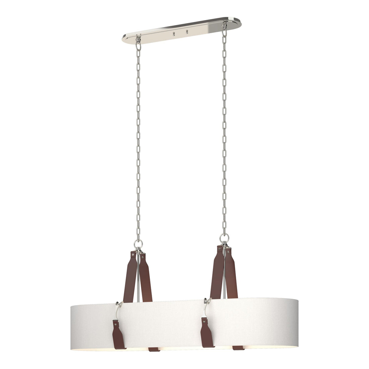 Hubbardton Forge 2022 Polished Nickel British Brown Leather Natural Anna Shade (SF) Standard Saratoga Oval Pendant