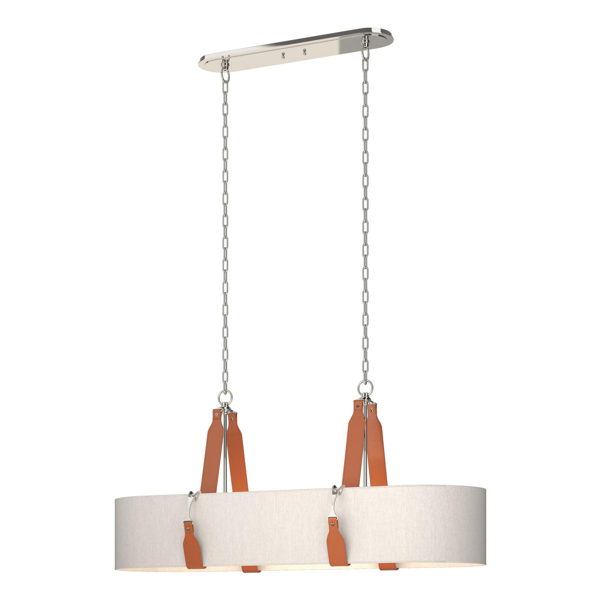 Hubbardton Forge 2022 Polished Nickel Chestnut Leather Flax Shade (SE) Standard Saratoga Oval Pendant
