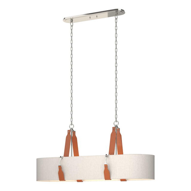 Hubbardton Forge 2022 Polished Nickel Chestnut Leather Flax Shade (SE) Standard Saratoga Oval Pendant
