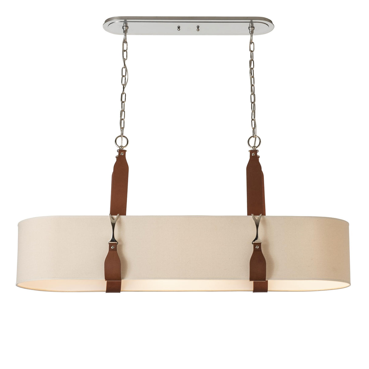 Hubbardton Forge 2022 Polished Nickel Chestnut Leather Flax Shade (SE) Standard Saratoga Oval Pendant