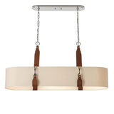 Hubbardton Forge 2022 Polished Nickel Chestnut Leather Flax Shade (SE) Standard Saratoga Oval Pendant
