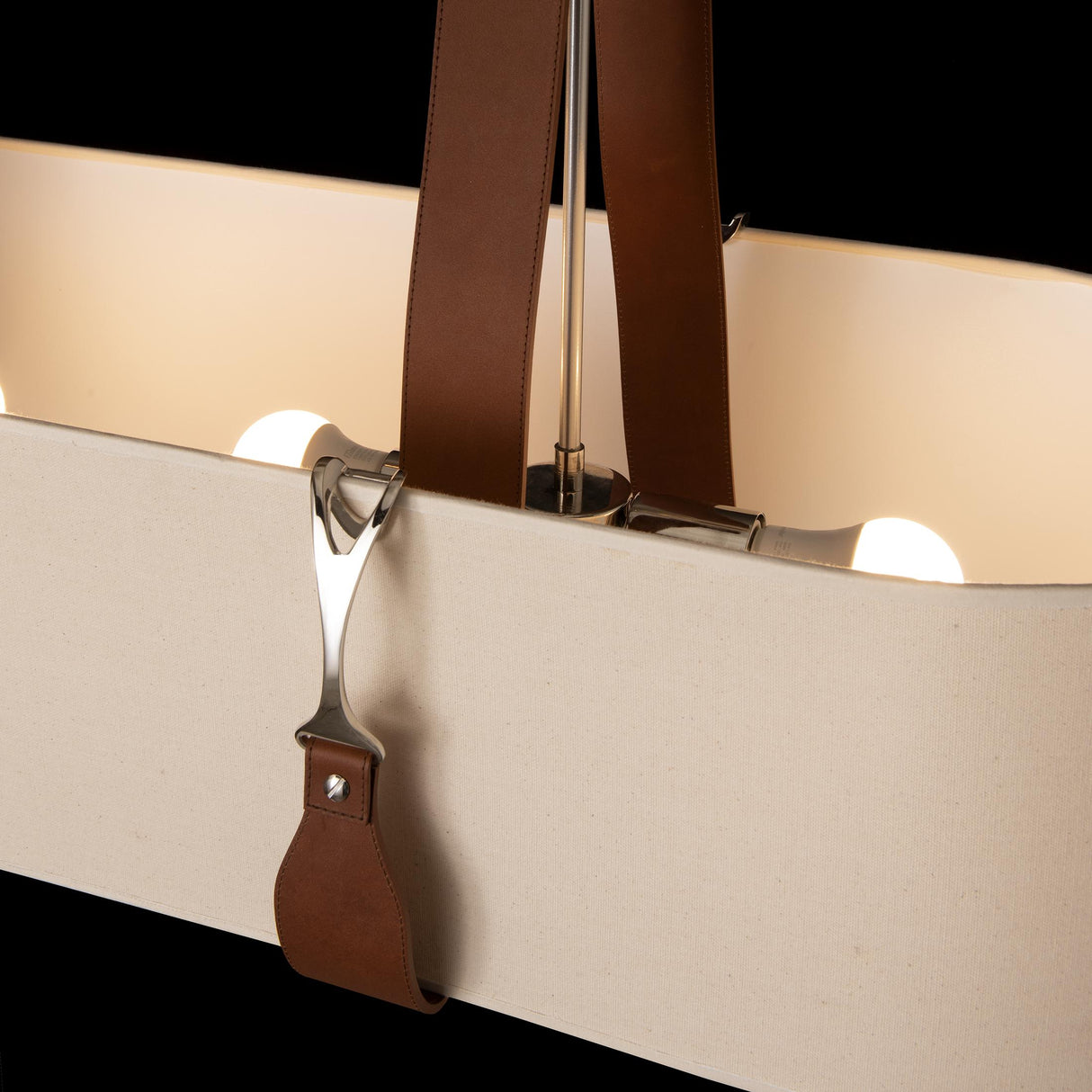 Hubbardton Forge 2022 Polished Nickel Chestnut Leather Flax Shade (SE) Standard Saratoga Oval Pendant