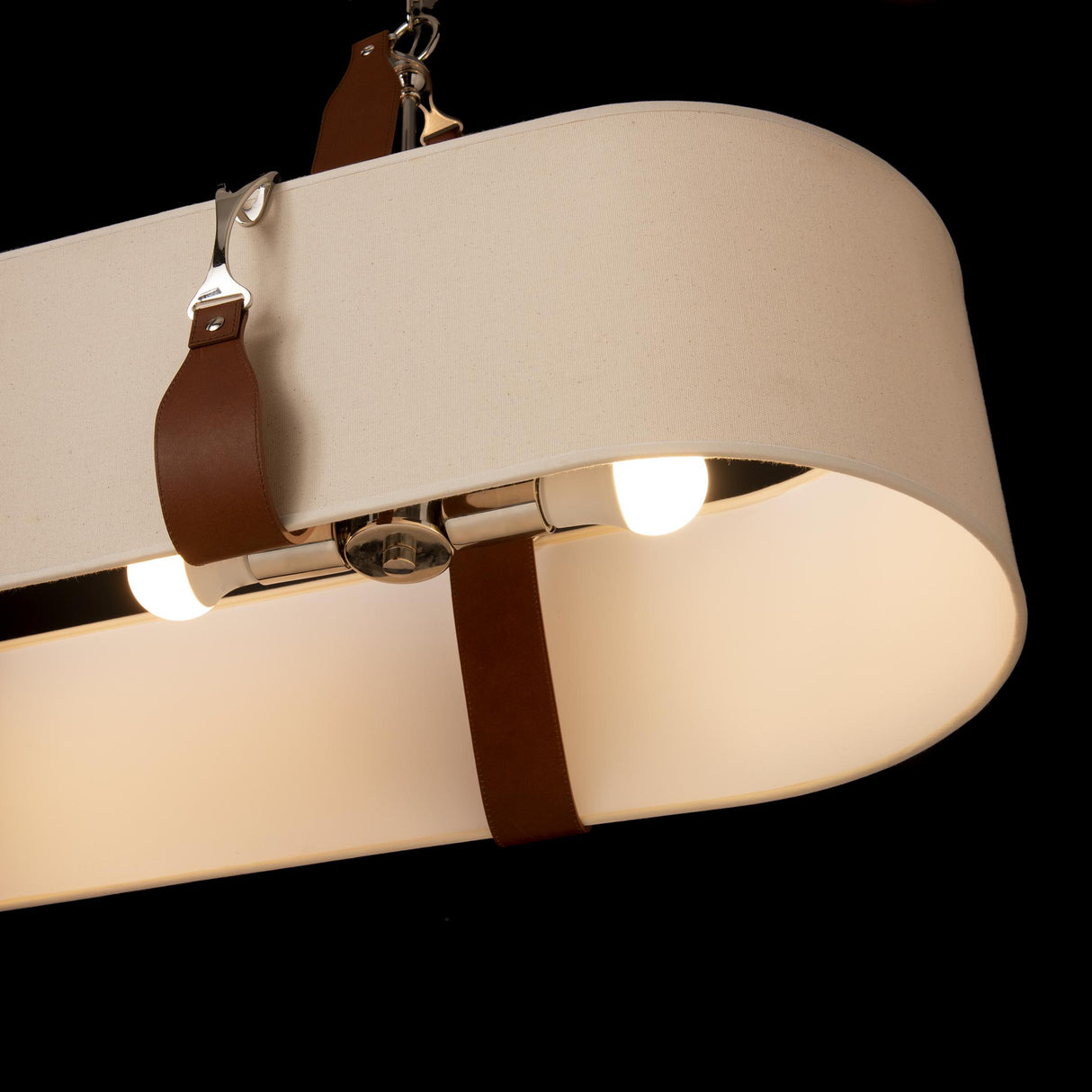 Hubbardton Forge 2022 Polished Nickel Chestnut Leather Flax Shade (SE) Standard Saratoga Oval Pendant