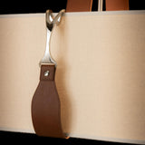 Hubbardton Forge 2022 Polished Nickel Chestnut Leather Flax Shade (SE) Standard Saratoga Oval Pendant