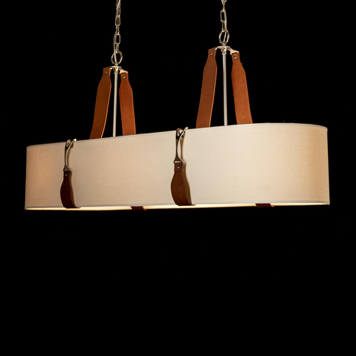 Hubbardton Forge 2022 Polished Nickel Chestnut Leather Flax Shade (SE) Standard Saratoga Oval Pendant