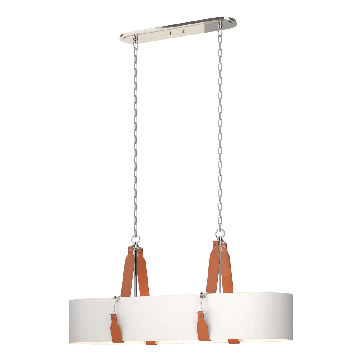Hubbardton Forge 2022 Polished Nickel Chestnut Leather Natural Anna Shade (SF) Standard Saratoga Oval Pendant