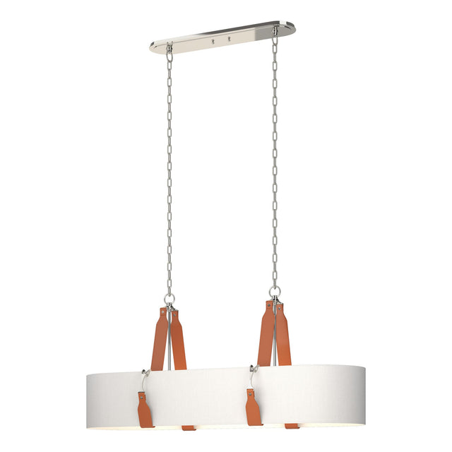 Hubbardton Forge 2022 Polished Nickel Chestnut Leather Natural Anna Shade (SF) Standard Saratoga Oval Pendant