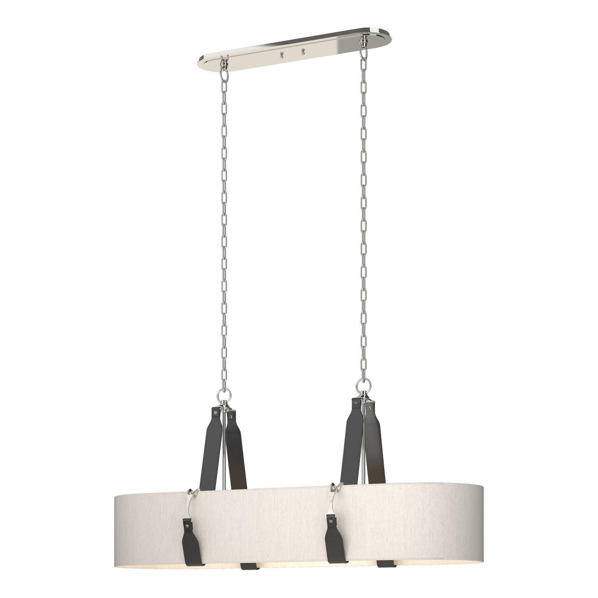 Hubbardton Forge 2022 Polished Nickel Black Leather Flax Shade (SE) Standard Saratoga Oval Pendant