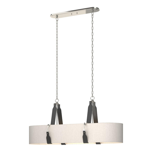 Hubbardton Forge 2022 Polished Nickel Black Leather Flax Shade (SE) Standard Saratoga Oval Pendant