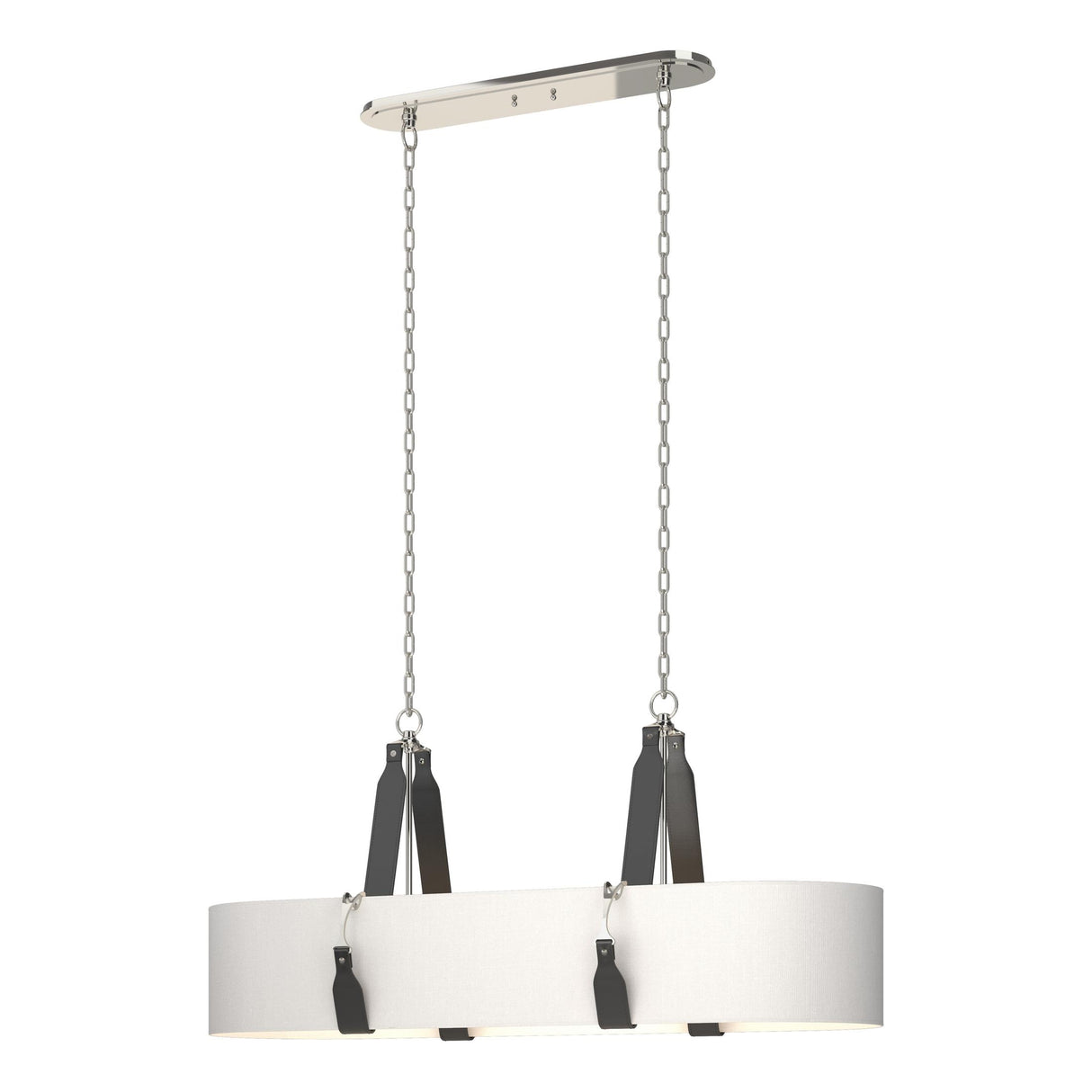 Hubbardton Forge 2022 Polished Nickel Black Leather Natural Anna Shade (SF) Standard Saratoga Oval Pendant