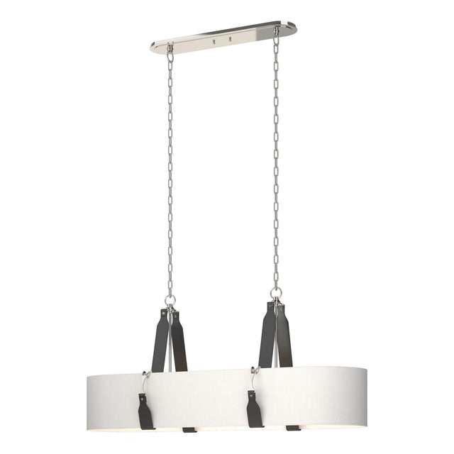 Hubbardton Forge 2022 Polished Nickel Black Leather Natural Anna Shade (SF) Standard Saratoga Oval Pendant