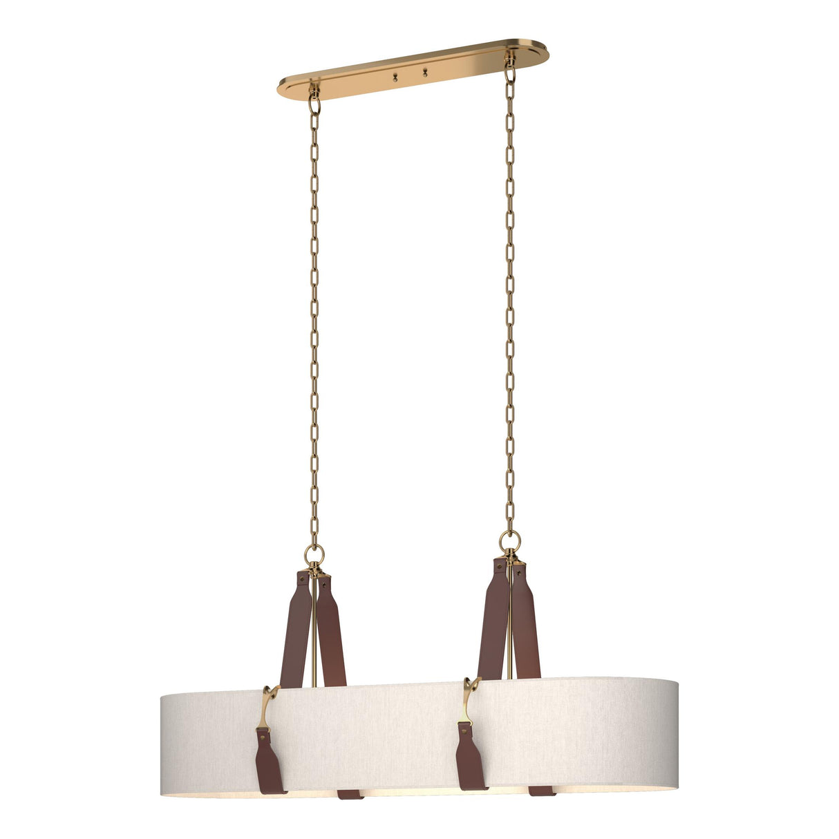 Hubbardton Forge 2022 Antique Brass British Brown Leather Flax Shade (SE) Standard Saratoga Oval Pendant