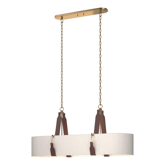 Hubbardton Forge 2022 Antique Brass British Brown Leather Flax Shade (SE) Standard Saratoga Oval Pendant