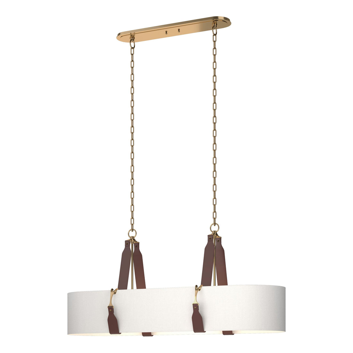 Hubbardton Forge 2022 Antique Brass British Brown Leather Natural Anna Shade (SF) Standard Saratoga Oval Pendant