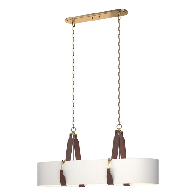Hubbardton Forge 2022 Antique Brass British Brown Leather Natural Anna Shade (SF) Standard Saratoga Oval Pendant
